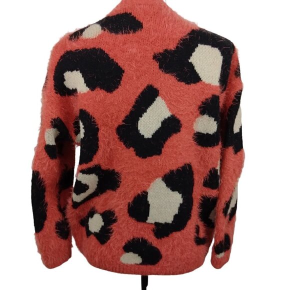 Easel | Orange Cheetah Print Eyelash Pullover Crewneck Sweater | Size S - Picture 2 of 6